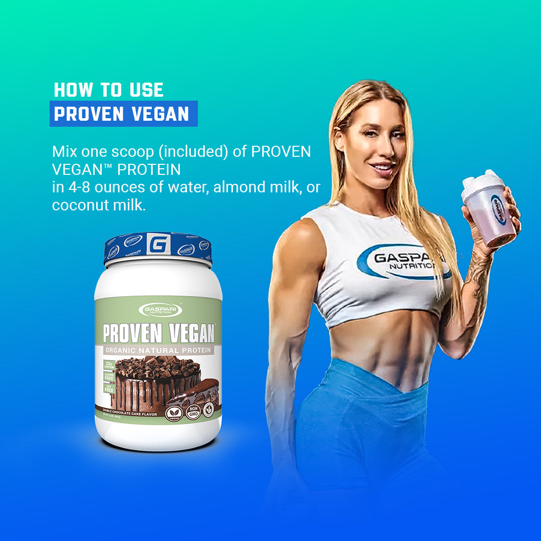 How to use Gaspari Nutrition Proven Vegan™ Organic Plant-Based Protein with a nutritionist showing mixing instructions for optimal results.