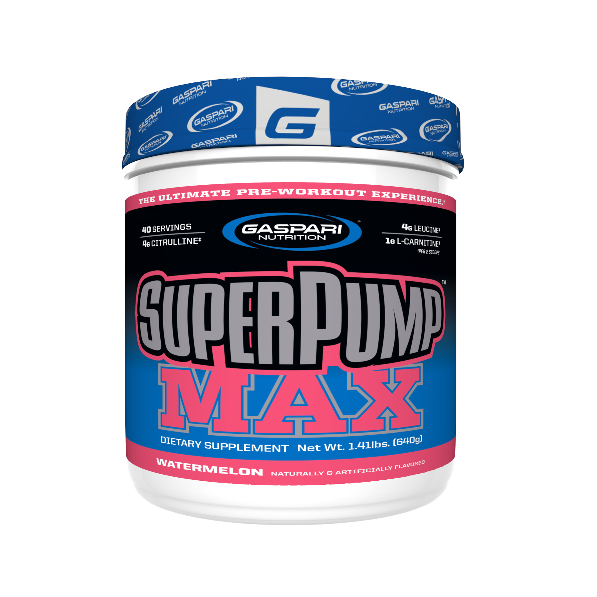 Gaspari Nutrition SuperPump Max pre-workout supplement container in Watermelon flavor, designed for ultimate performance.