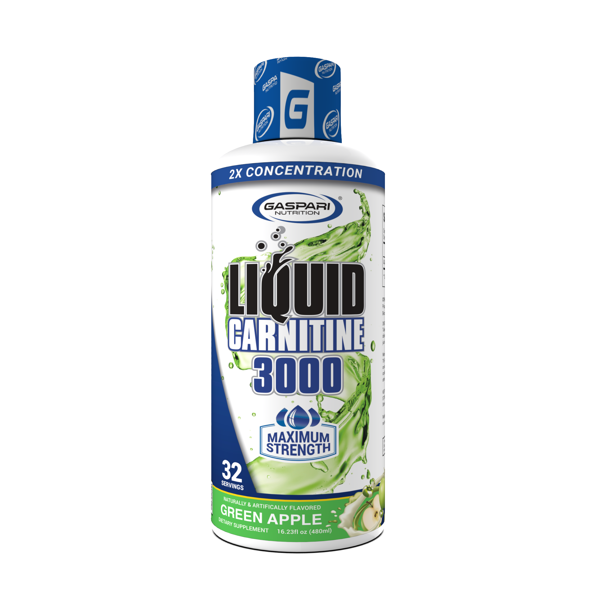 Liquid Carnitine 3000 in green apple flavor by Gaspari Nutrition, designed to enhance metabolic function and workout recovery.